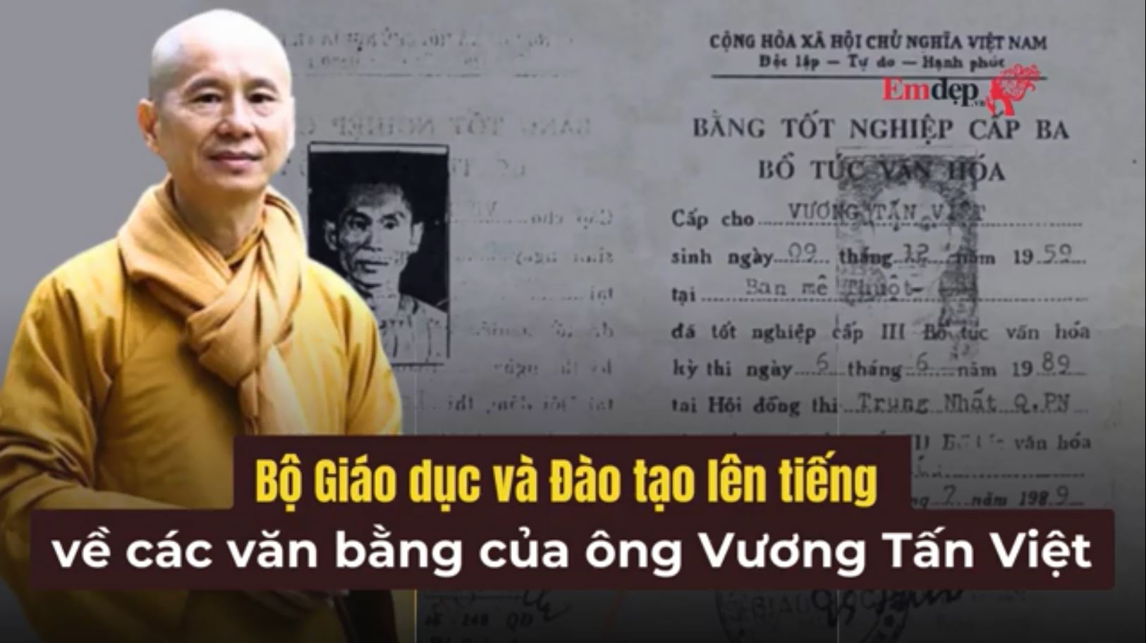 Bộ Giáo dục & Đào tạo lên tiếng về các văn bằng của ông Vương Tấn Việt (thượng tọa Thích Chân Quang)